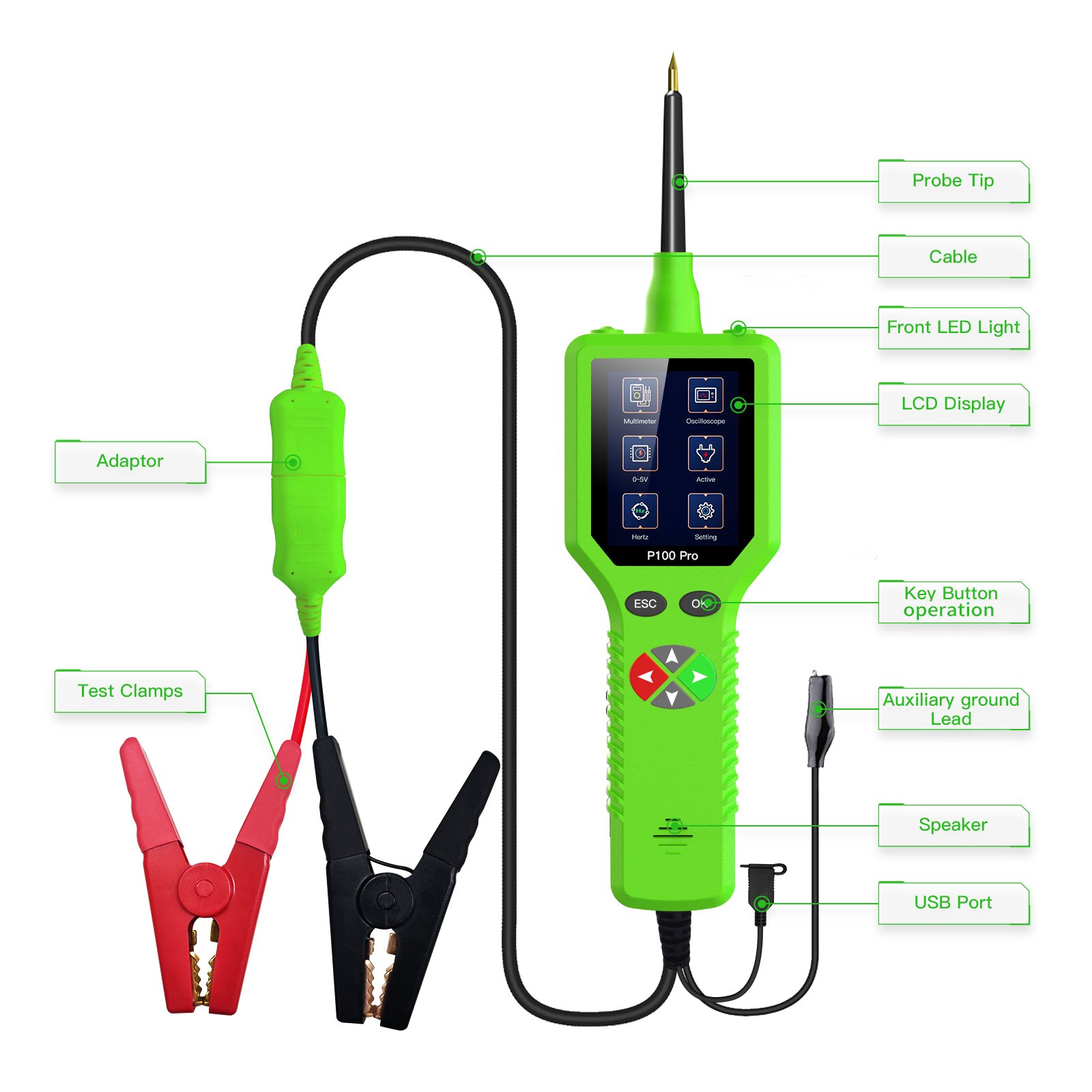 P100 Pro 9-30V Car Circuit Tester Automotive Circuit Diagnostic Tester 12V 24V Probe Kit Multimeter Digital Oscilloscope Tools