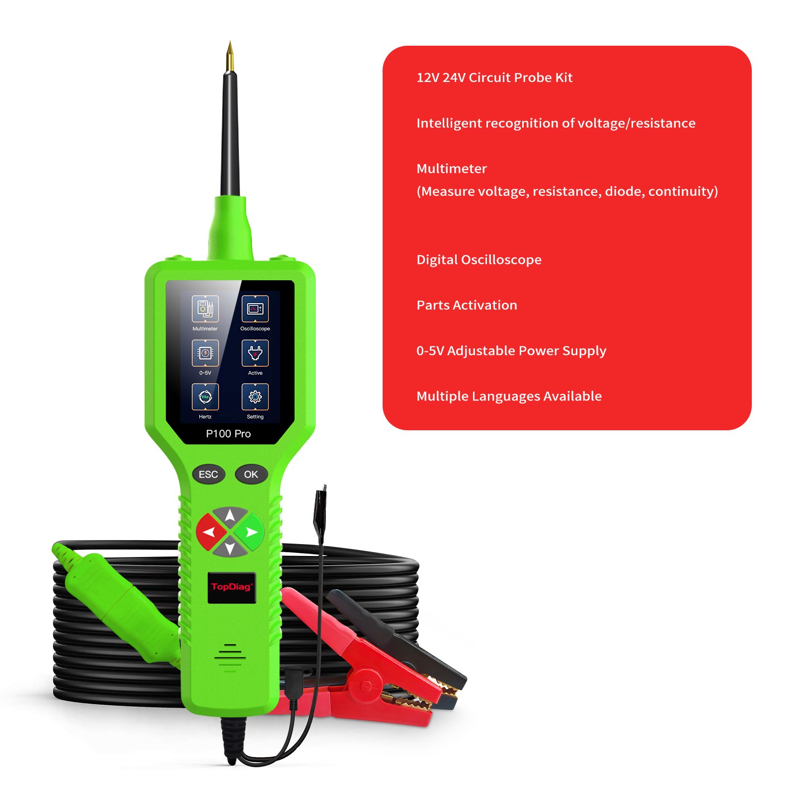 P100 Pro 9-30V Car Circuit Tester Automotive Circuit Diagnostic Tester 12V 24V Probe Kit Multimeter Digital Oscilloscope Tools
