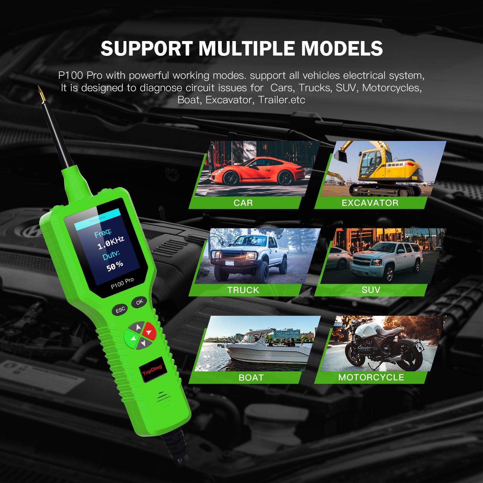P100 Pro 9-30V Car Circuit Tester Automotive Circuit Diagnostic Tester 12V 24V Probe Kit Multimeter Digital Oscilloscope Tools