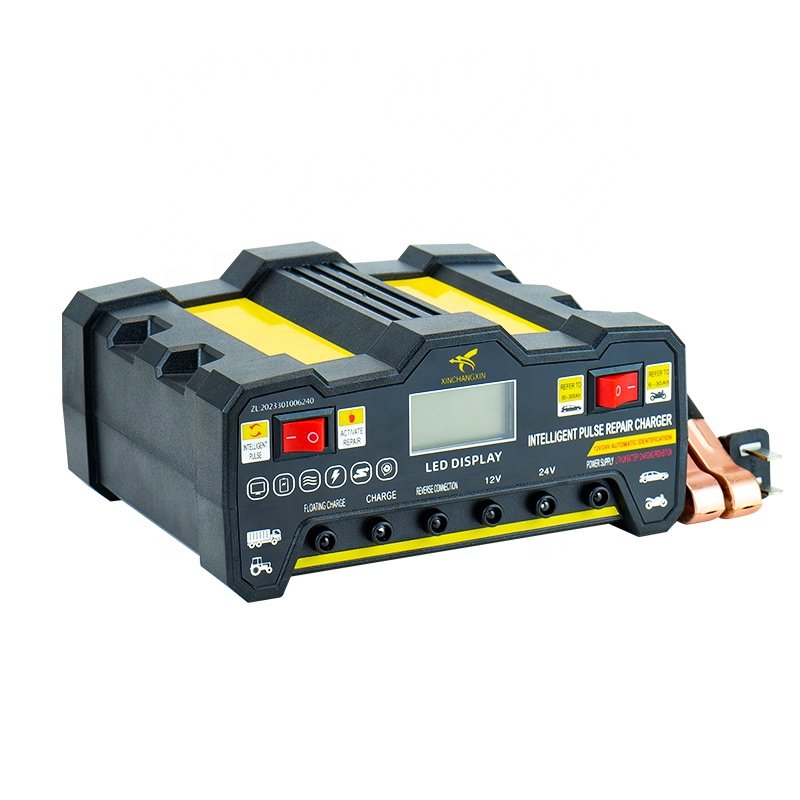 Yellow Colour US EU Plug 12V24V 220W Car Battery Charger Fully Automatic High Frequency Intelligent Pulse Repair Fast Tester LCD