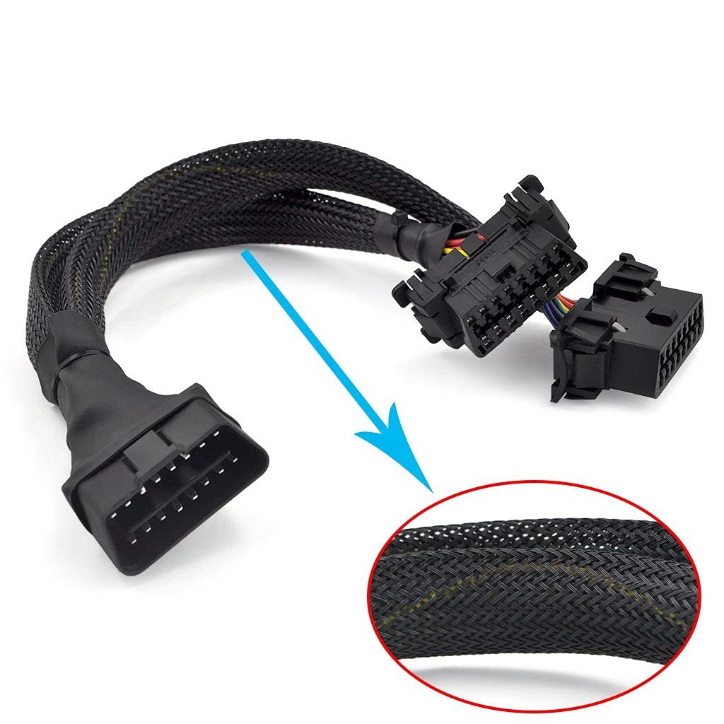iKKEGOL 30cm 16 Pin OBD2 OBDII J1962 Y Cable Cord Splitter Extension 1x Male to 2X Female
