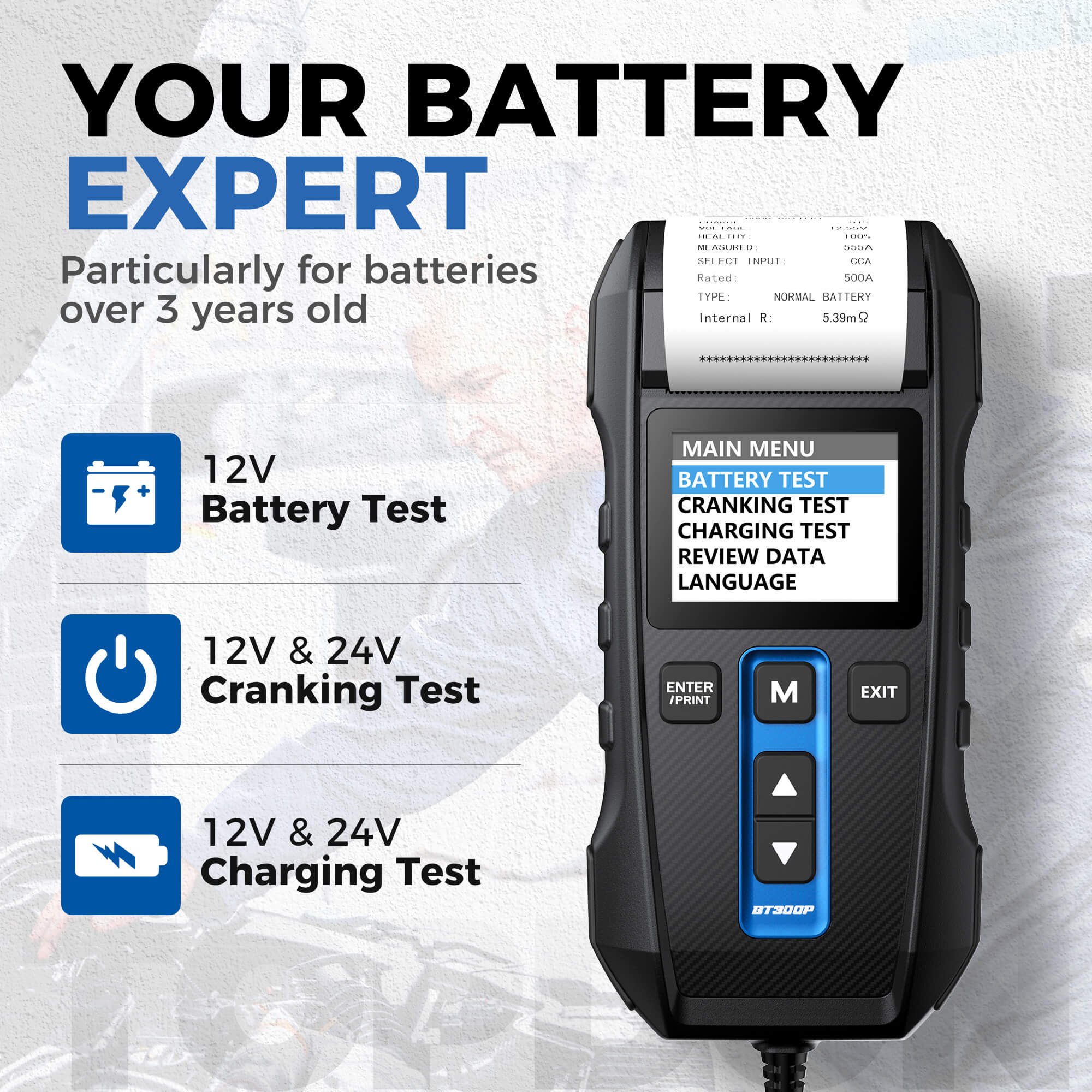 TOPDON BT300P Vehicle Car 12V 24V Battery Analyzer Discharge Battery Tester With Printer , Internal Resistance Tester Of Battery