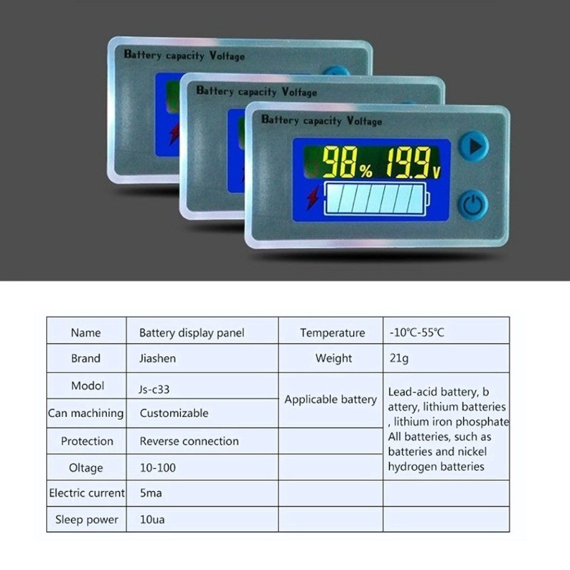JS-C33 10-100V Universal LCD Car Acid Lead Lithium Battery voltage C acity Indicator meter tester electronic components assortme