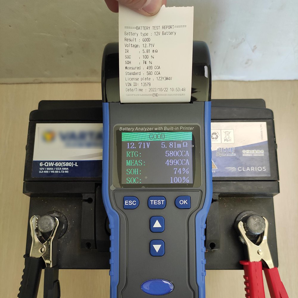 Battery Tester Analyzer with Printer 100~2000 CCA Battery Auto Cranking and Charging State Tester 12V/24V Car Batter Analyzer,
