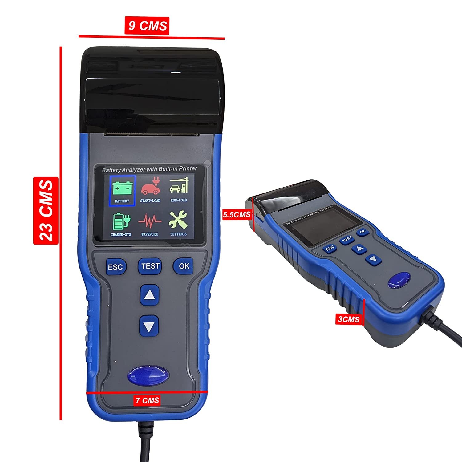 Battery Tester Analyzer with Printer 100~2000 CCA Battery Auto Cranking and Charging State Tester 12V/24V Car Batter Analyzer,