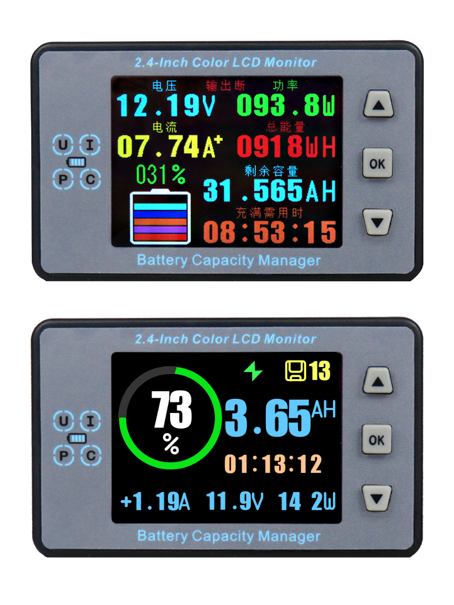 VA9810 2.4inch Color LCD Battery Capacity Tester Detector Voltage Current Power Meter Electric Car Coulometer DC8-100V 100A 500A