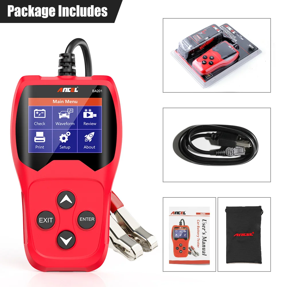 Ancel BA201 Car Battery Tester 12V 100 to 2000CCA 12 Volts Battery Tools for the Car Quick Cranking Charging Diagnostic Tester