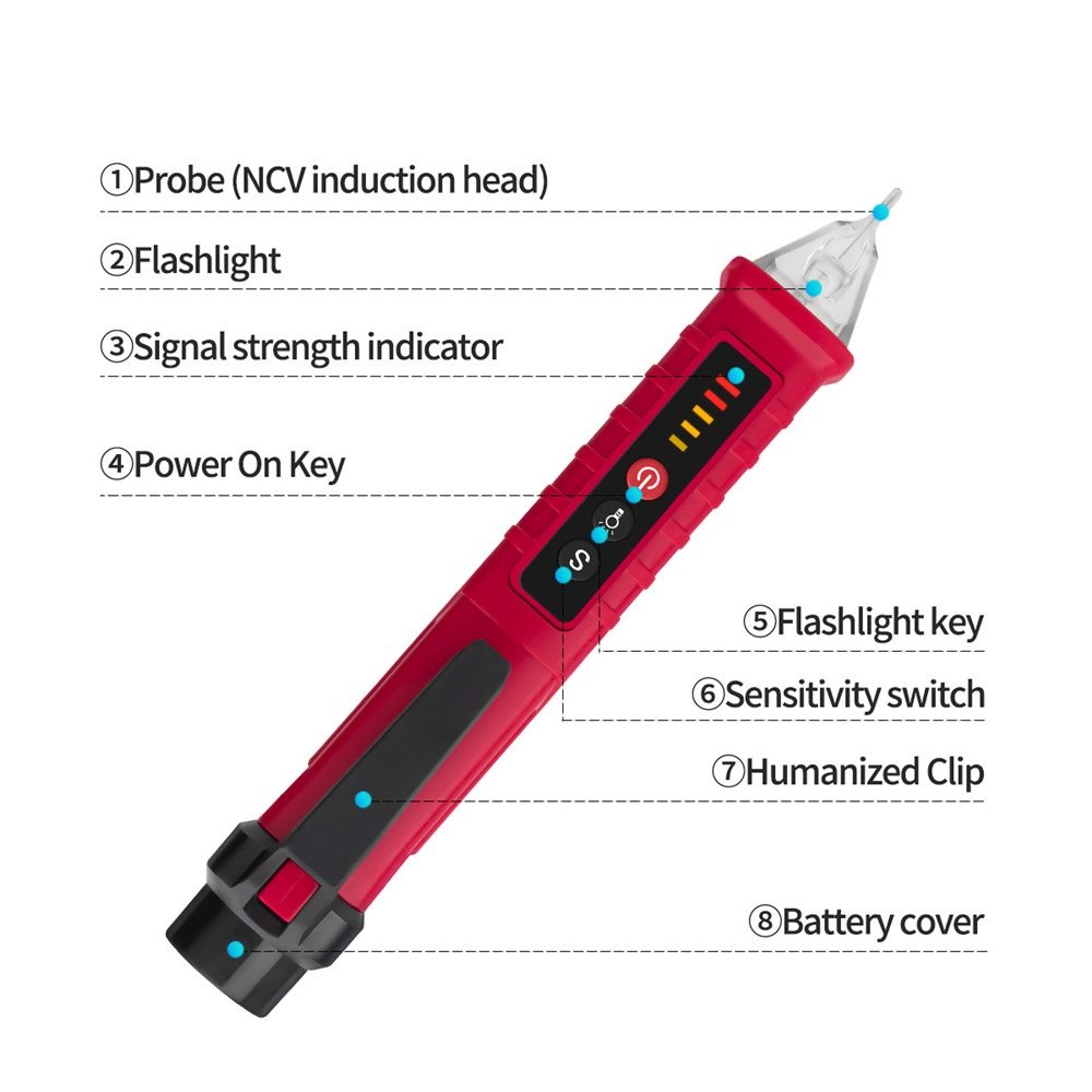 VD802 Portable Non-Contact AC Detector Tester NCV Sensitivity Pen Style Electric Indicator LED Voltage Meter 12-1000v