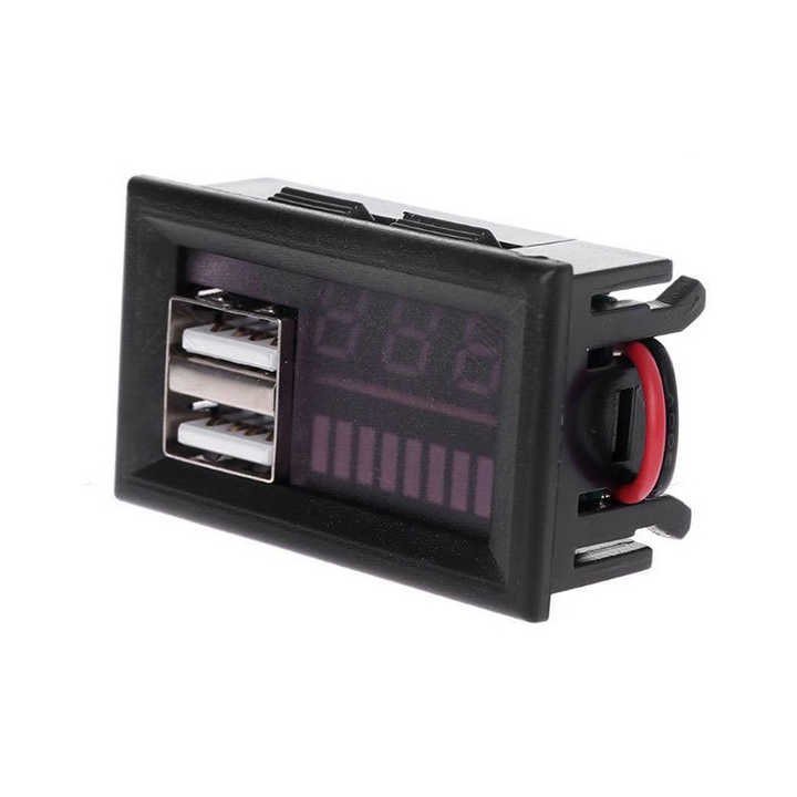 Red LED Digital Display Voltmeter Mini Battery Tester Panel for DC 12V Cars Motorcycles Vehicles USB 5V2A Output AC Power Supply