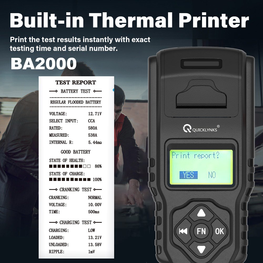 Battery Tester BA2000 Battery tester with printing function detects voltage internal resistance current CCA battery detection