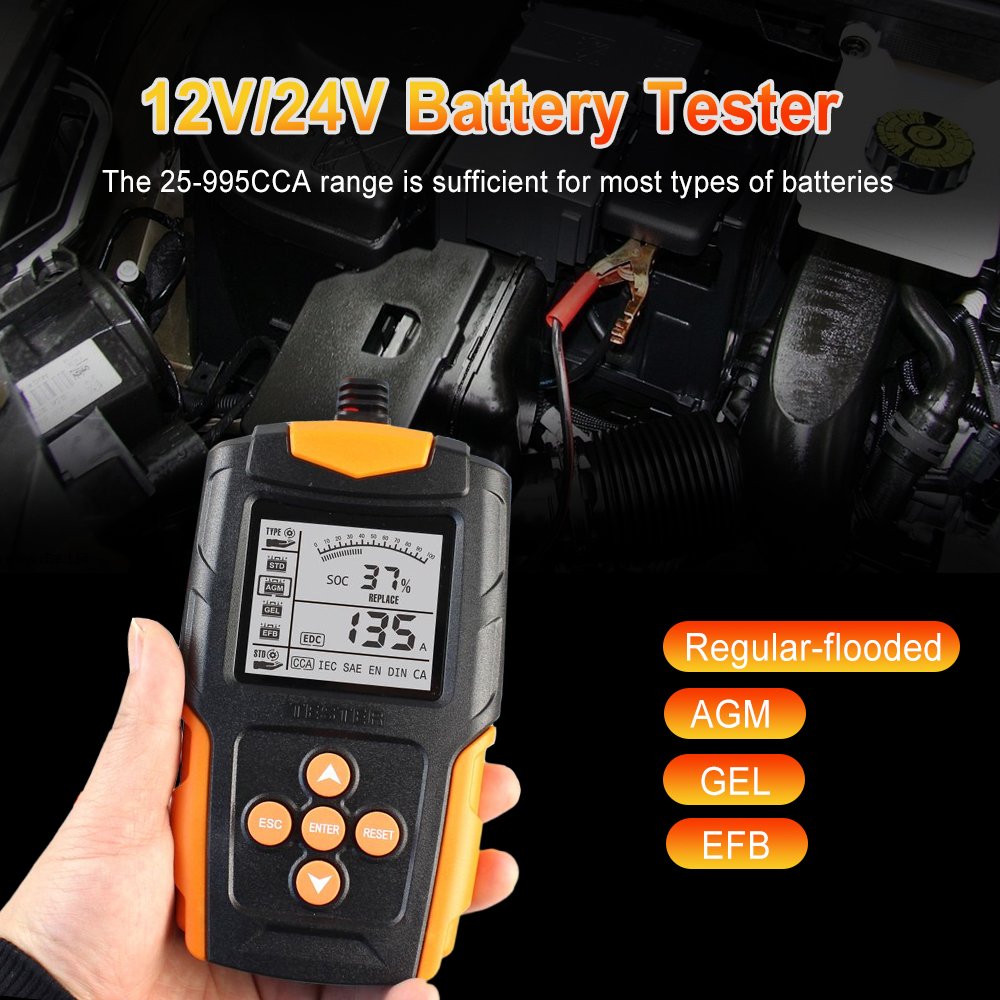 Podofo New hot sale Car Battery Tester 12V 24V DC Charger Analyzer Capacity Load Tester Cranking System Test