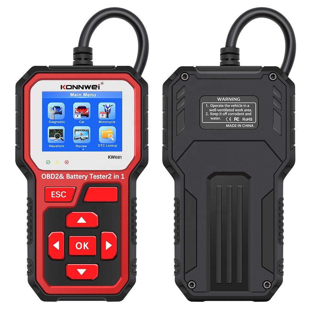 2in1 KONNWEI KW681 Car OBD2 Diagnostic Tool 6V 12V Battery Tester 2000 CCA Support Mulitdiag Languages