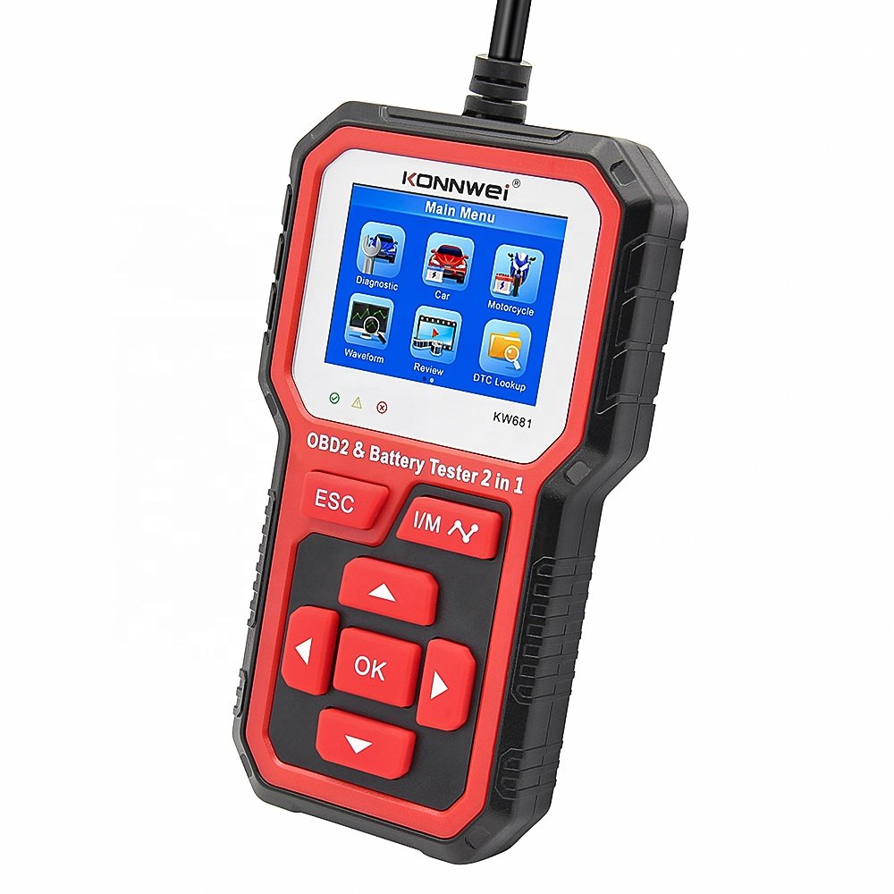 2in1 KONNWEI KW681 Car OBD2 Diagnostic Tool 6V 12V Battery Tester 2000 CCA Support Mulitdiag Languages