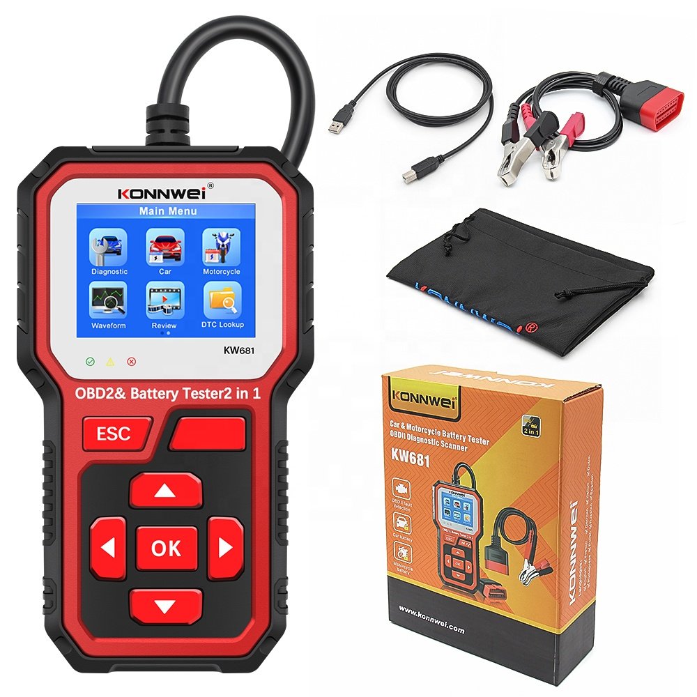 2in1 KONNWEI KW681 Car OBD2 Diagnostic Tool 6V 12V Battery Tester 2000 CCA Support Mulitdiag Languages