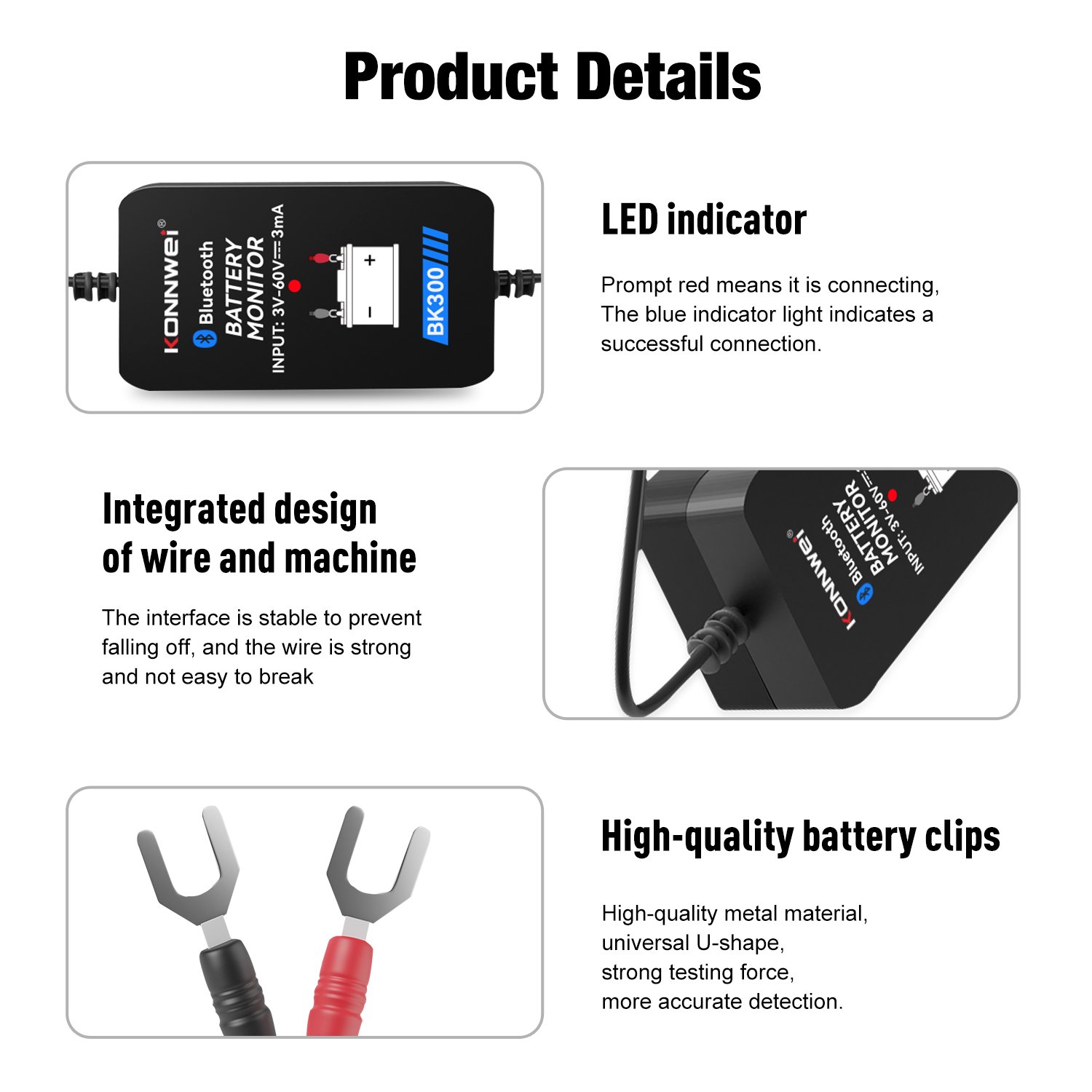KONNWEI BK300 Car Battery Monitor Wireless Battery Monitor and Electrical System Tester With BKmonitor Free APP