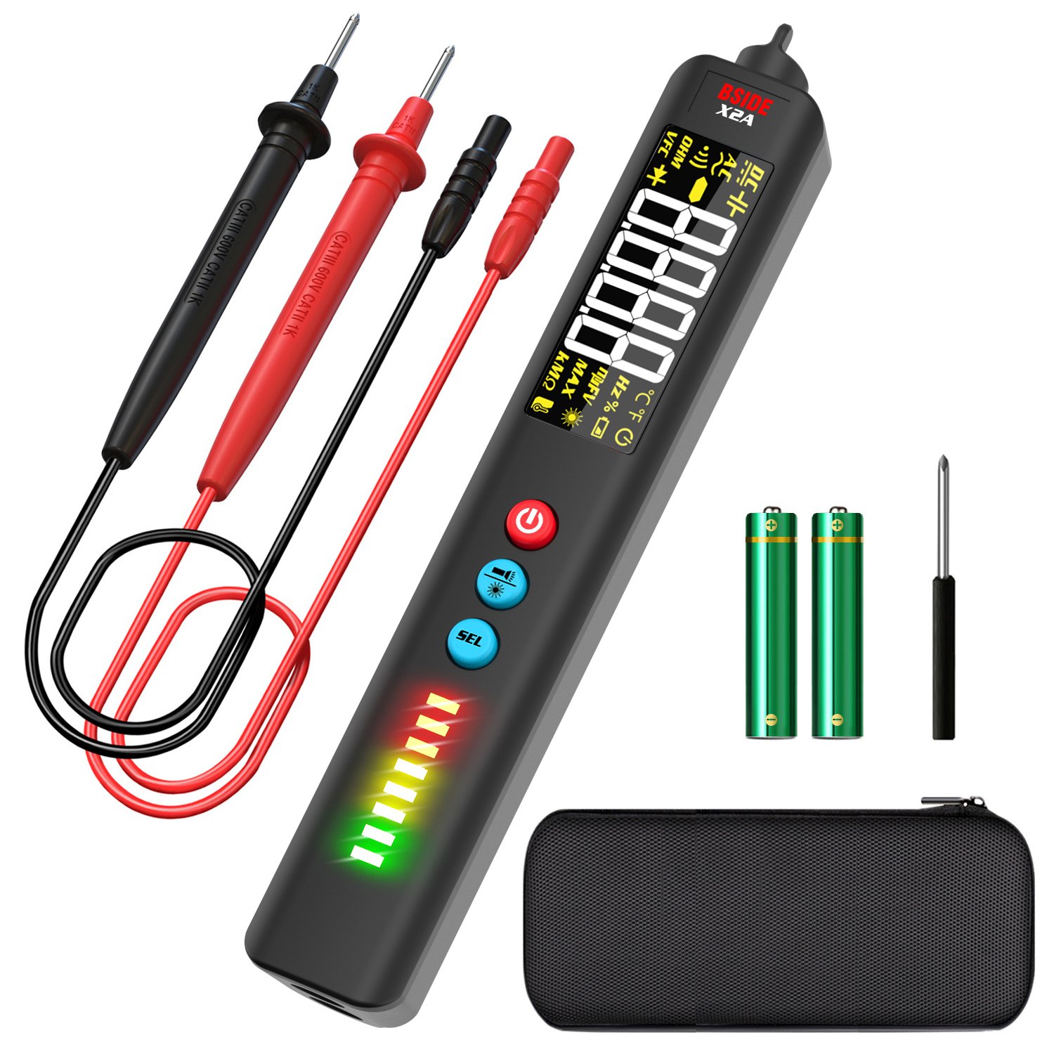 BSIDE X2A Digital Multimeter Voltage Tester Non-Contact Detector Capacitance VFC Diode Resistance Hz NCV Live Rechargeable