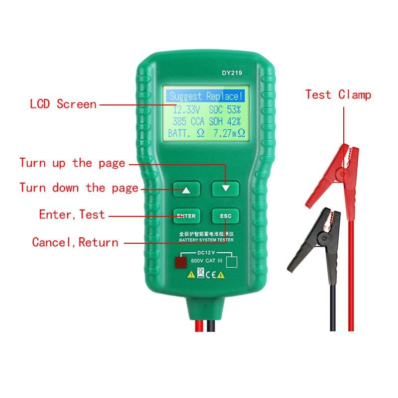 DY219 12V Car Battery Tester Digital Automotive AH CCA Automobile Battery Load Analyzer Multifunction Diagnostic Tool