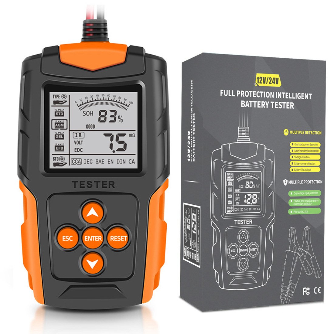 Lead Acid Battery Tester 12V 24Voltage with LCD Display for Car Truck Motorcycle SUV Boat Portable Battery Analyzer