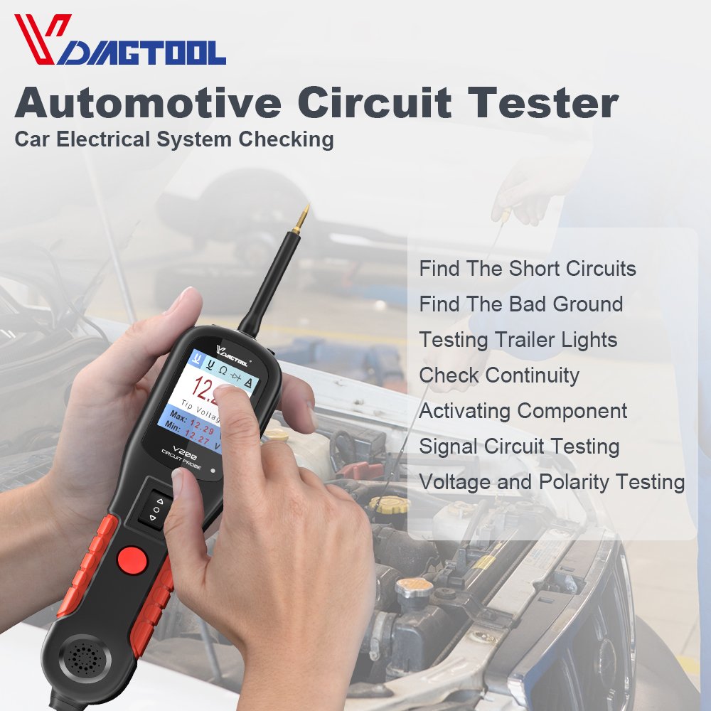 VDIAGTOOL V200 Automotive Circuit Tester Power Circuit Probe Kit Built-in Flashlight Electrical System Diagnostic Tool PK PS100
