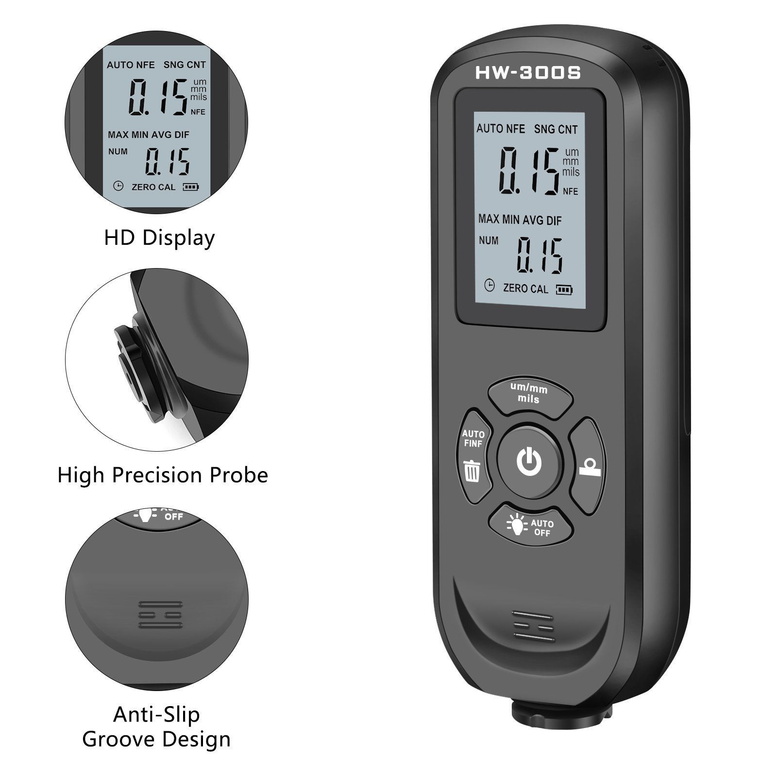 HW-300S Auto portable LCD gauging tools mini zinc galvanized car film metal digital paint coating thickness gauge