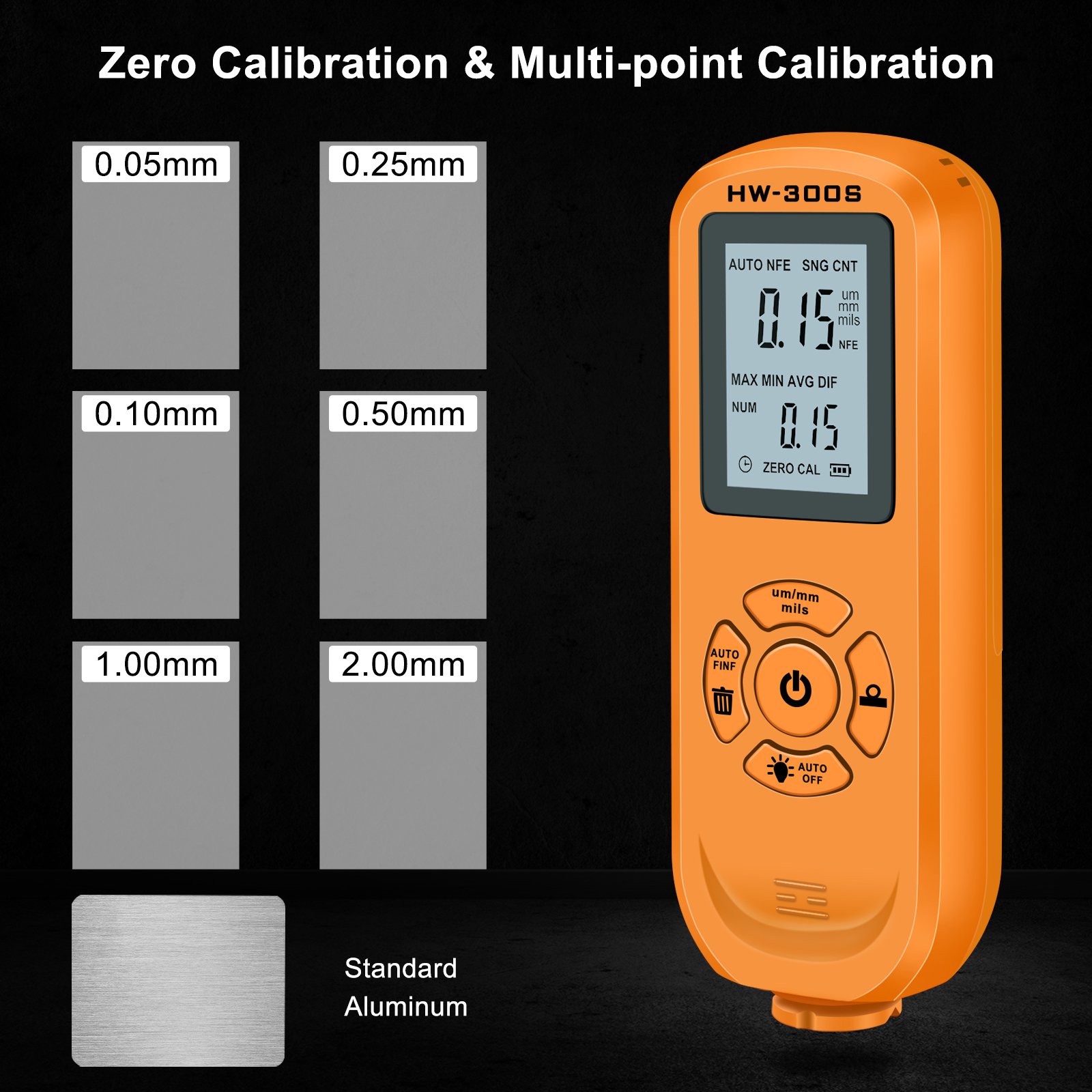 HW-300S Auto portable LCD gauging tools mini zinc galvanized car film metal digital paint coating thickness gauge