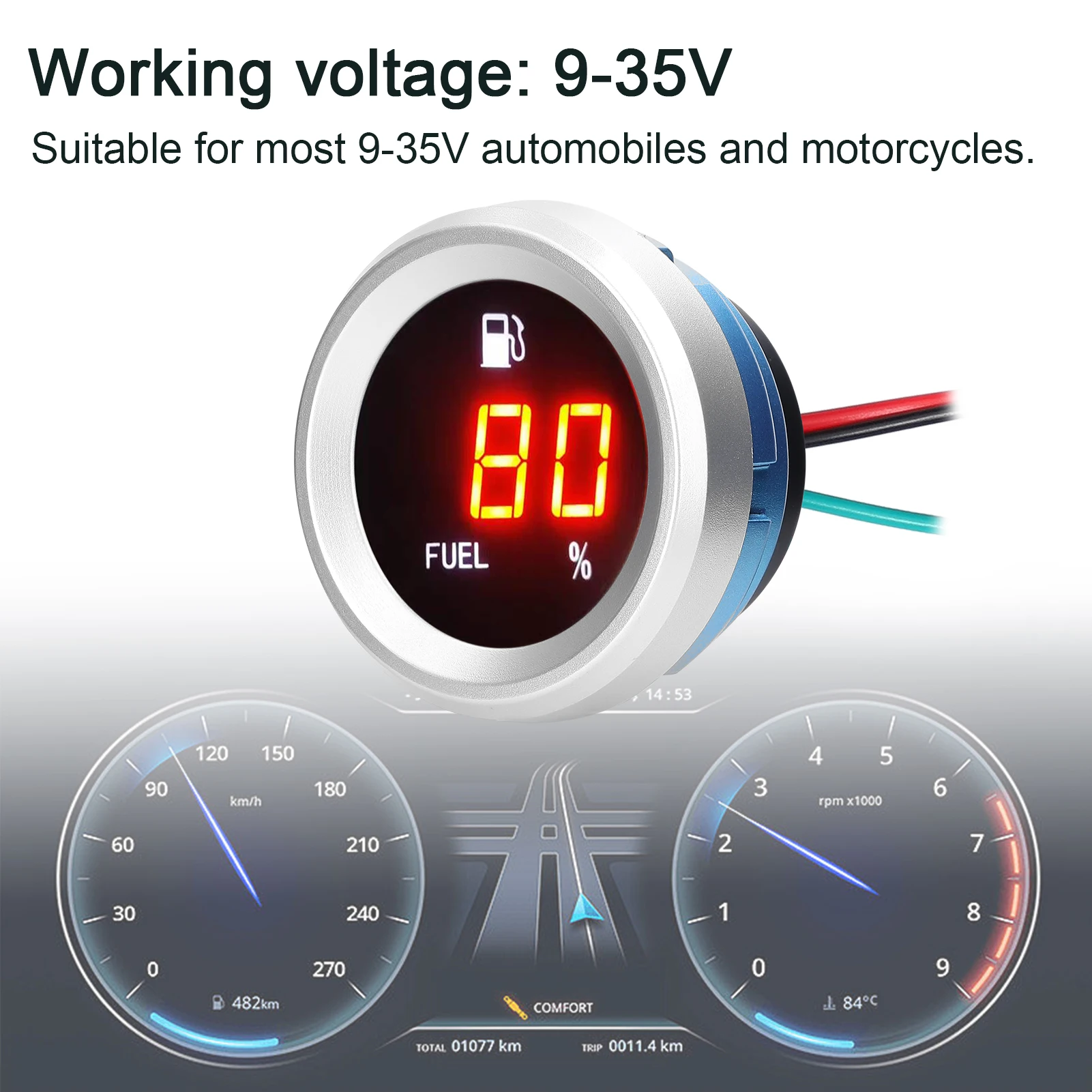 Automobile digital fuel level meter, motorcycle fuel level meter, 9-35V