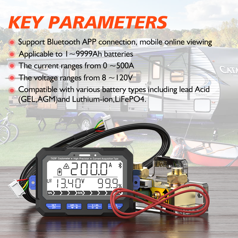 TX21 8-120V350A Battery Monitor Bluetooth Battery Tester Voltage Current RV Battery Coulomb Meter Capacity Indicator
