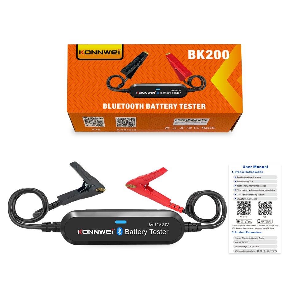 6V 12V 24V Battery Digital Tester Wireless Auto Battery Charging Cranking Test Tool Bluetooth Automotive Battery Analyzer BK200