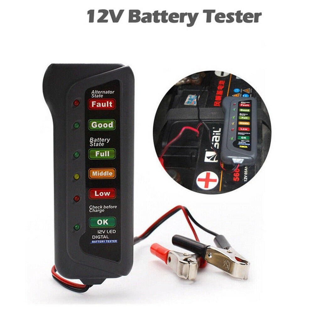 Tiroflx 12V Auto Car Digital Battery Alternator Tester 6 LED Lights Display Tool For Cars Vehicle Motorcycle Batteries