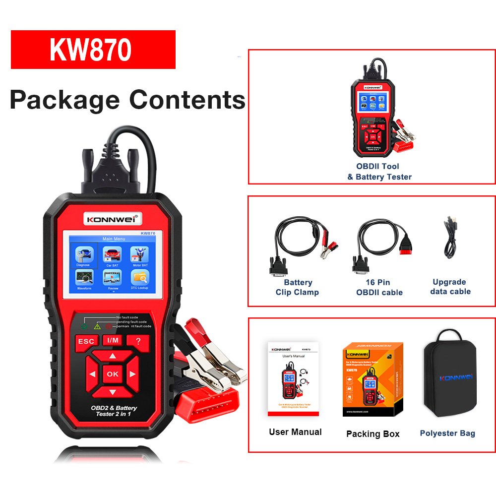 KONNWEI Lithium battery tester lead acid battery analyzer diagnostic tool 2in1 car battery tester for print and upgrade