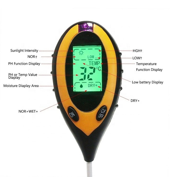 Digital Sunlight PH Moisture Temperature 4 in1 Soil Moisture Meter Plant Flowers Tester