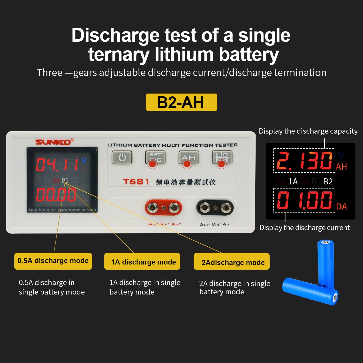 sunkko T-681 0-84V Lithium Battery Capacity Tester 18650 Battery Voltage Tester liion lifepo4 Discharge Tester