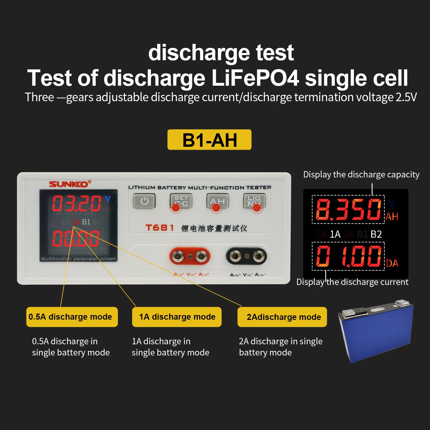 sunkko T-681 0-84V Lithium Battery Capacity Tester 18650 Battery Voltage Tester liion lifepo4 Discharge Tester