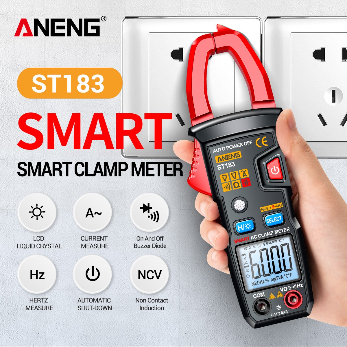 ANENG ST183 Digital Clamp Ammeter Pliers AC Current 6000 Counts True RMS DC/AC Voltage Tester Hz Capacitance NCV Ohm Clamp Meter