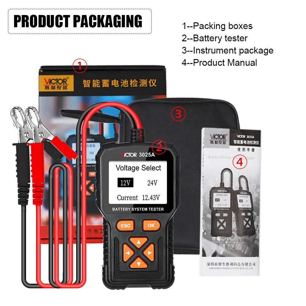 VICTOR 3025 series New Battery Tester 4 lines kelvin test method charging system test