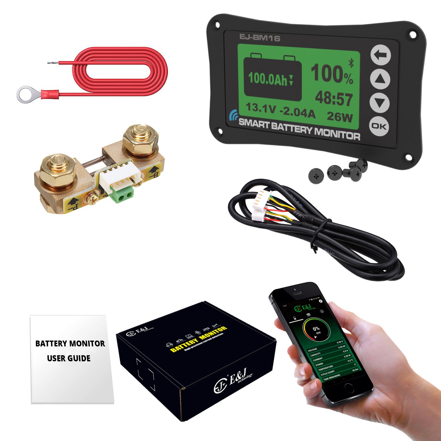EJ-bm16 E & J smart shunt indicator lcd display batteries monitor support CANbus RS233 RS485
