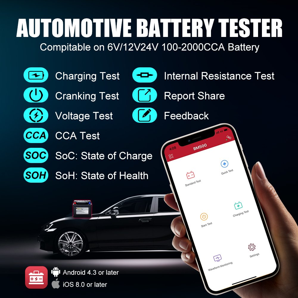 KINGBOLEN BM550 Car Battery Tester 6V 12V 24V 100-2000 CCA System Detect Auto Analyzer Car Battery Tool PK KW208