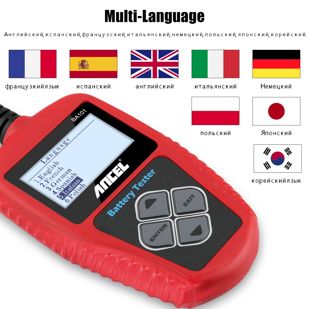 Ancel BA101 Auto Load Battery Analyzer Multi Languages Car Battery Diagnostic Tool Car Battery Tester New Arrival 12V 220AH 12