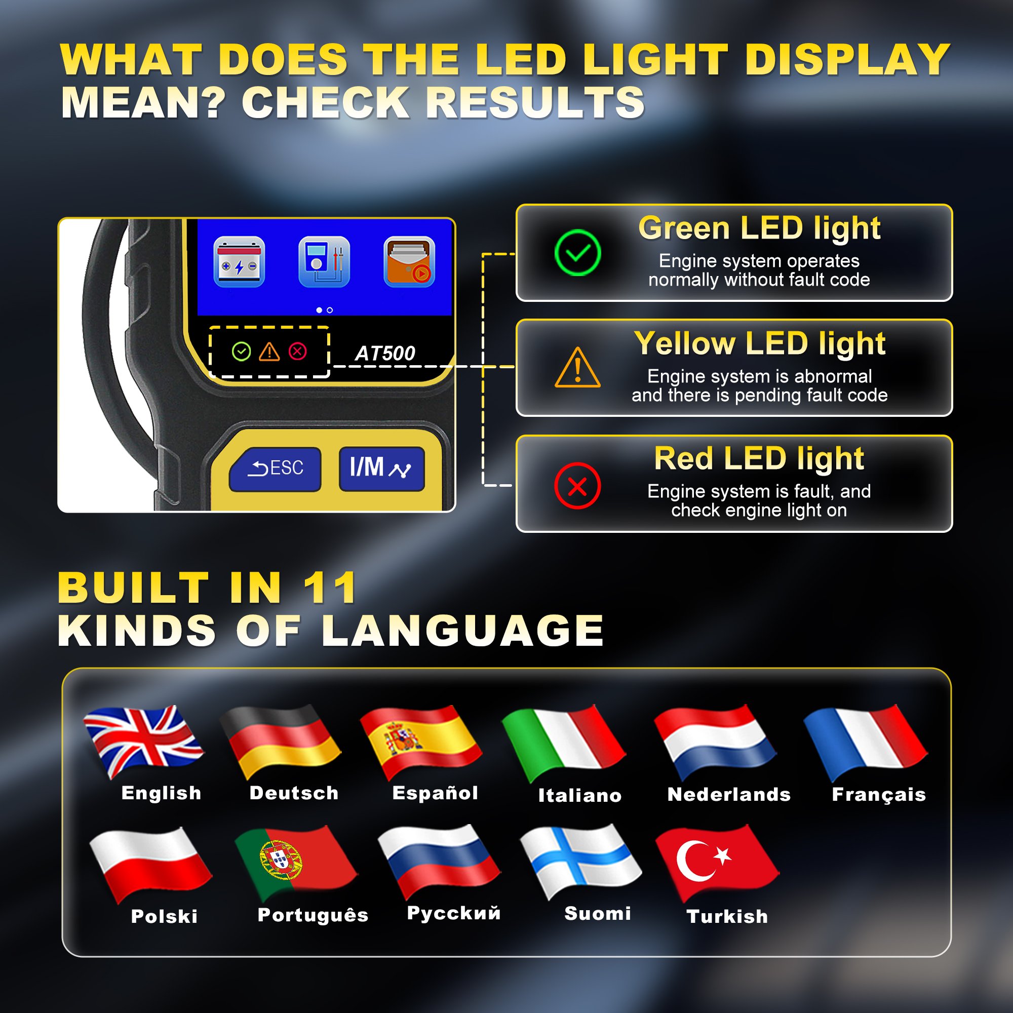 3-in-1 Enhanced OBD II Code Reader Automotive OBD2 Scanner Auto Check Engine Light Scan Tool Engine Tester Battery Tester
