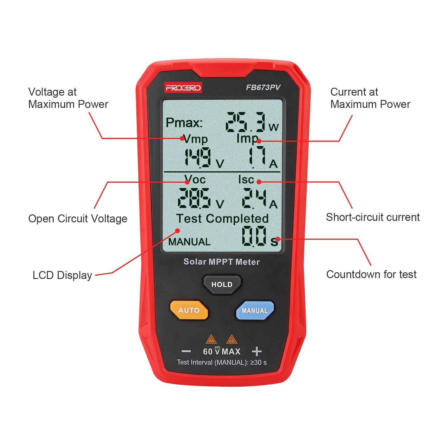 FROGBRO FB673PV PV Smart Current Voltage power tester Solar Panel tester with big LCD screen photovoltaic tester