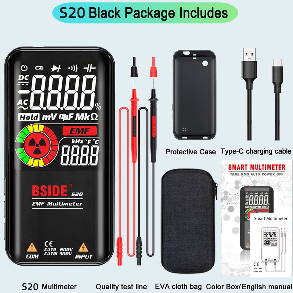 BSIDE S20 620V AC DC Voltage Multi Tester Chargeable Handheld Auto EMF Diode Electronics Smart Digital Multimeter