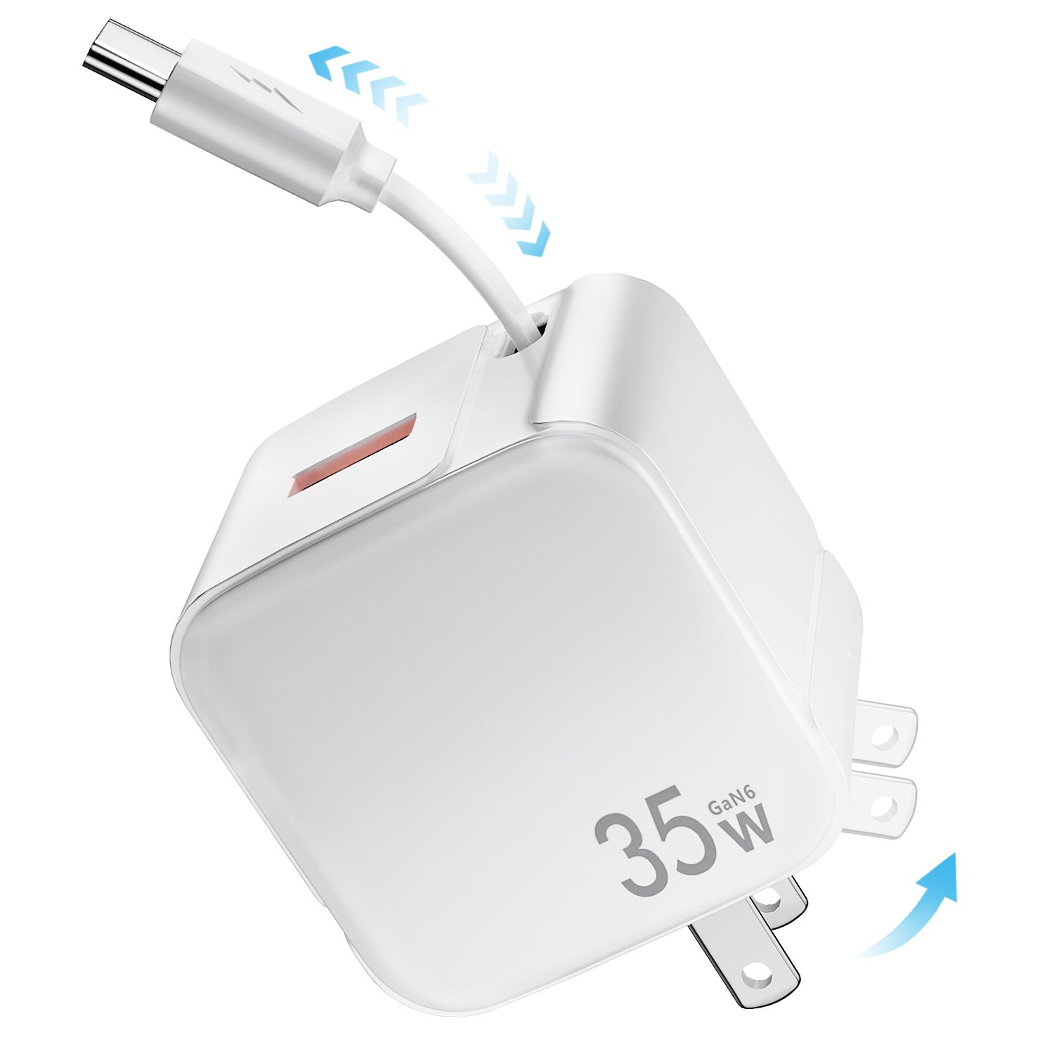 Retractable Wall Charger, 35W Fast USB Charger Block with Retractable Cables for iPhone 14/13/12/11 Pro MAX/XR/XS/8/7,iPad