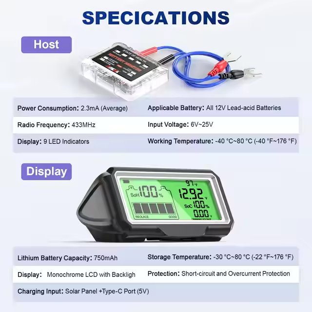 ANCEL BM200 PRO 12V LED Car Battery Tester Monitor Head-Up Display Waterproof SOH SOC Charging Battery Capacity Analyzer Tools