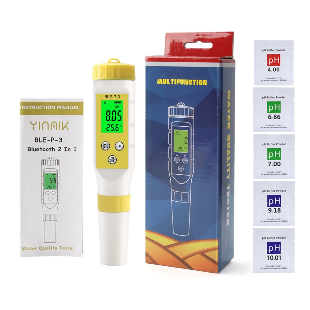 Bluetooth PH Meter 2 in 1 pH/ TEMP Accuracy 0.01 pH Water Tester With High Sensitive probe for Drinking Water BLE-P-3