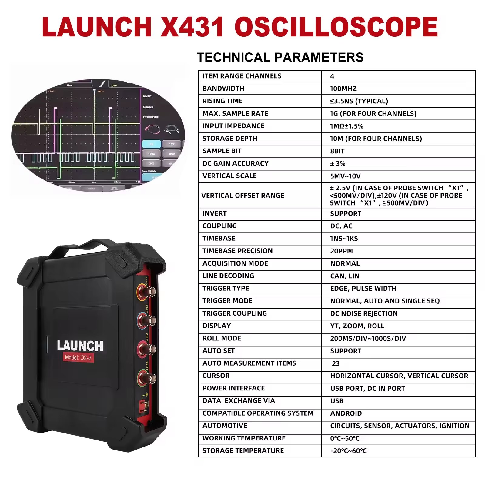 Brand New X431 Launch oscilloscope O2-2 Scope Box O2-2 Car Code Scanner diagnostic tool