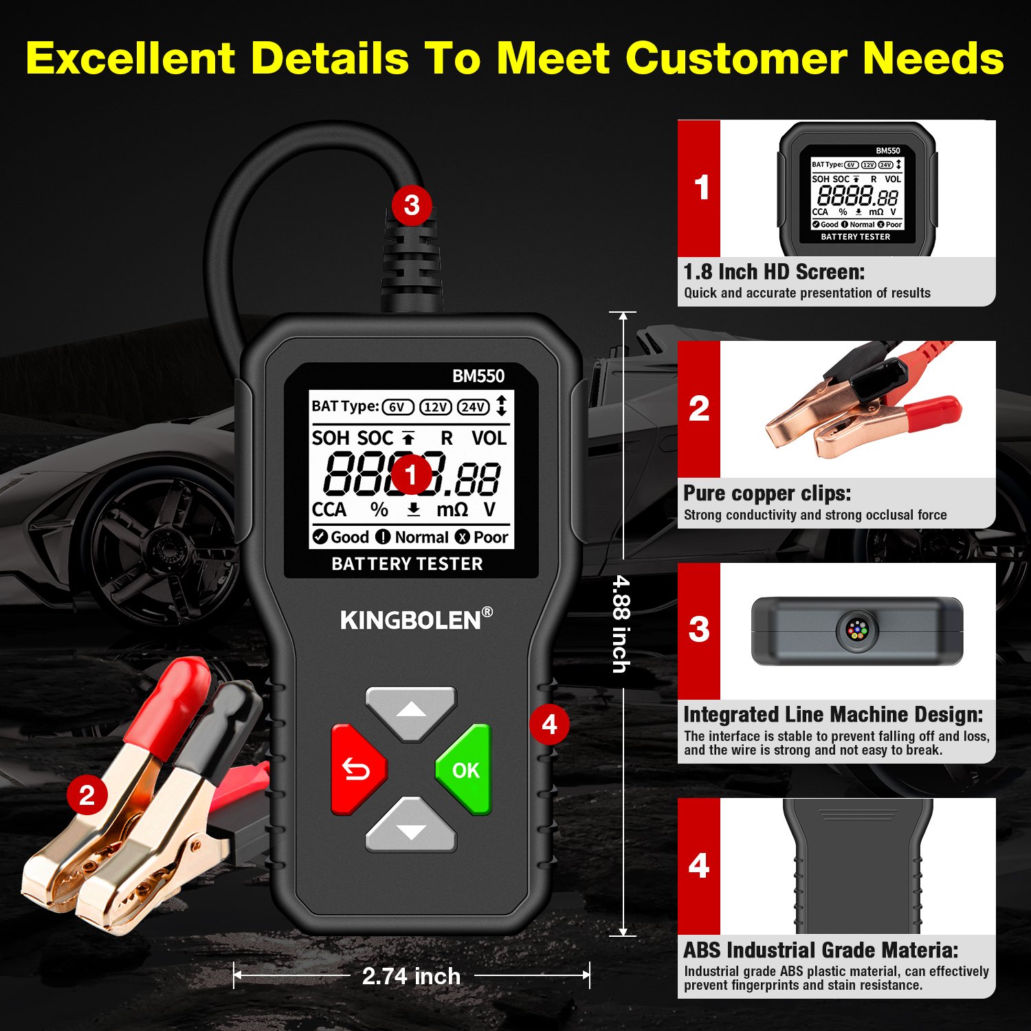 Hot Kingbolen BM550 6V 12V 24V Car Battery Tester Truck OBD2 Diagnostic Tool Obd 2 Scanner 100-2000 CCA Voltage Tester
