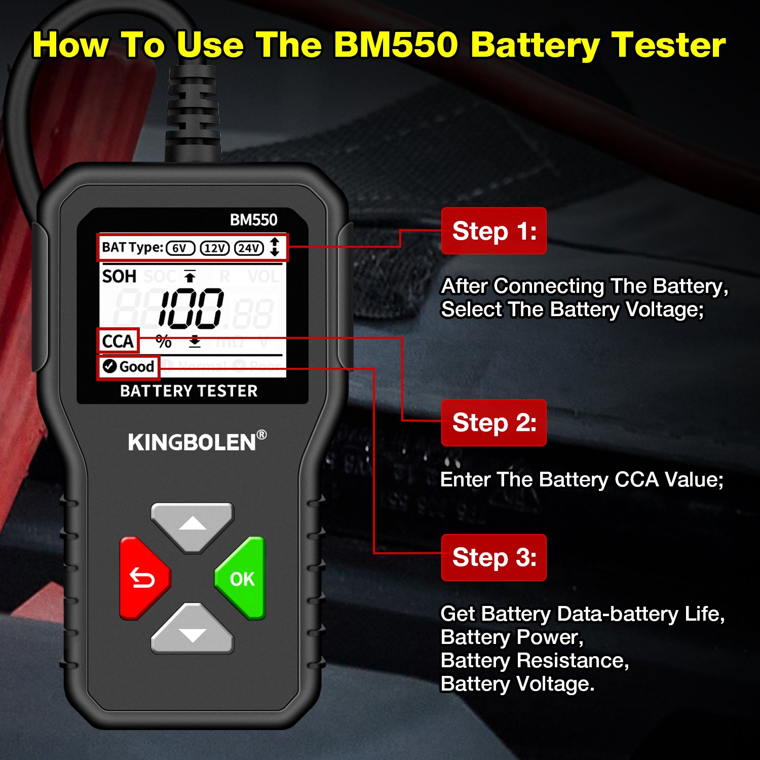 Hot Kingbolen BM550 6V 12V 24V Car Battery Tester Truck OBD2 Diagnostic Tool Obd 2 Scanner 100-2000 CCA Voltage Tester