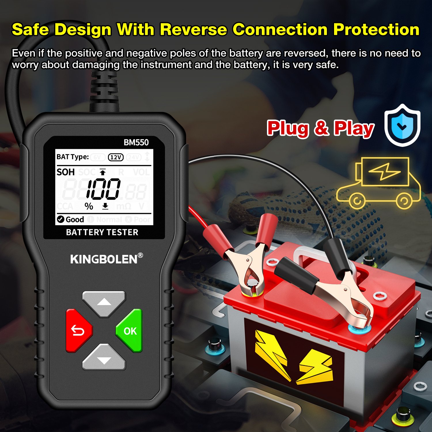 Hot Kingbolen BM550 6V 12V 24V Car Battery Tester Truck OBD2 Diagnostic Tool Obd 2 Scanner 100-2000 CCA Voltage Tester