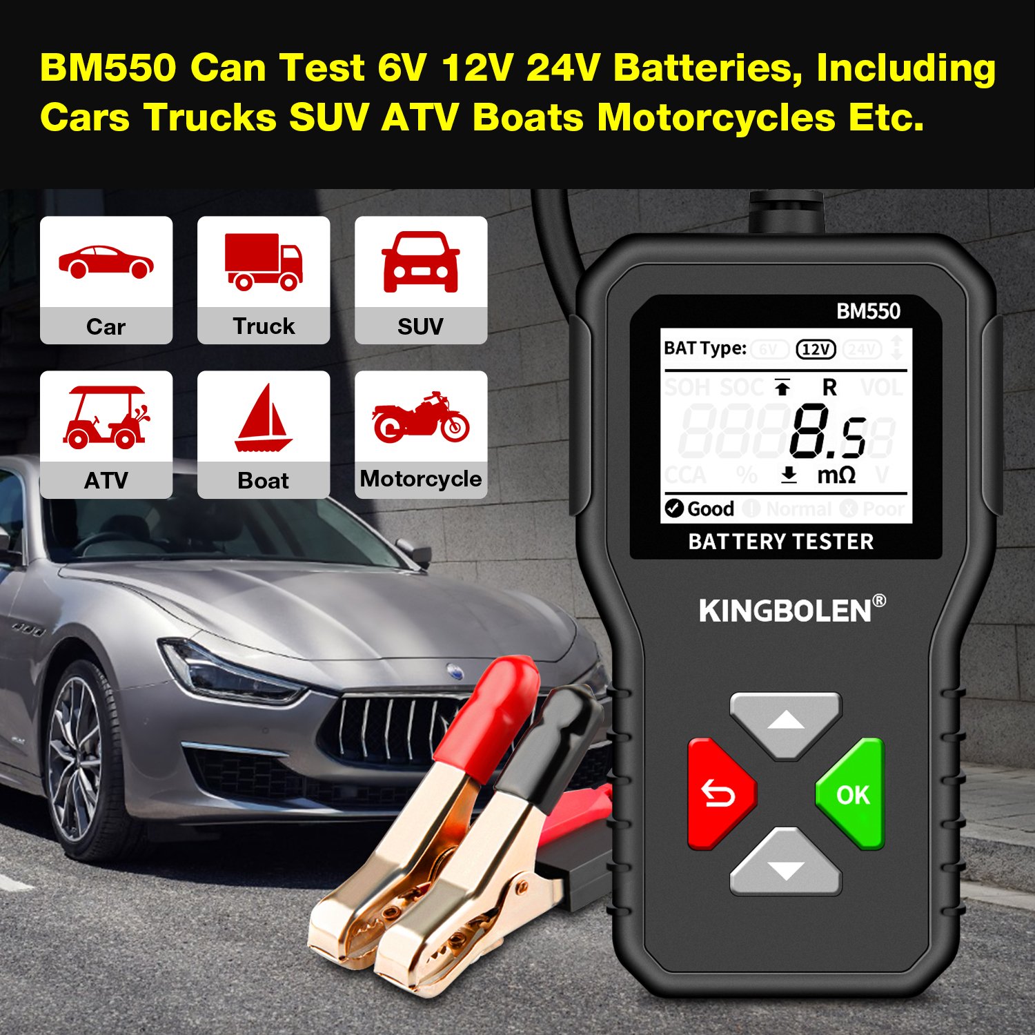 Hot Kingbolen BM550 6V 12V 24V Car Battery Tester Truck OBD2 Diagnostic Tool Obd 2 Scanner 100-2000 CCA Voltage Tester