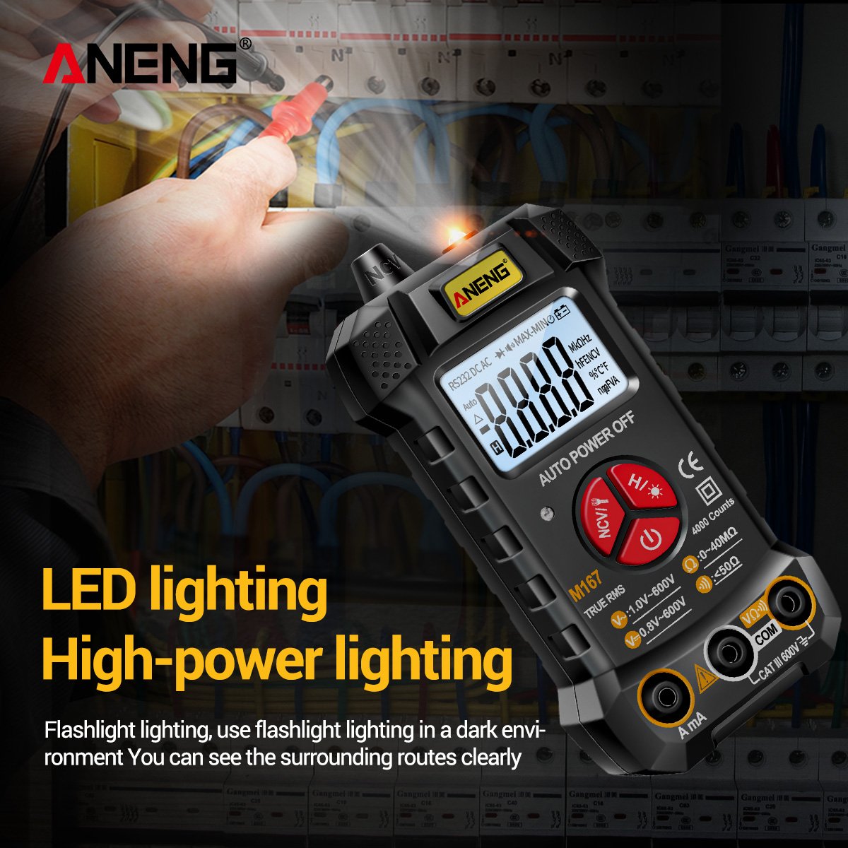 ANENG M167 Digital Mini Multimeter Tester Auto Multimetro True Rms Tranistor Meter with NCV Data Hold 4000counts Flashlight
